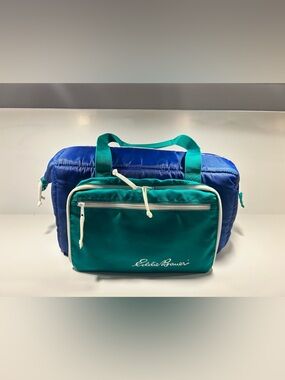 Vintage Eddie Bauer Insulated Cooler Bag Teal Blue Soft Lunch Travel Picnic Bag